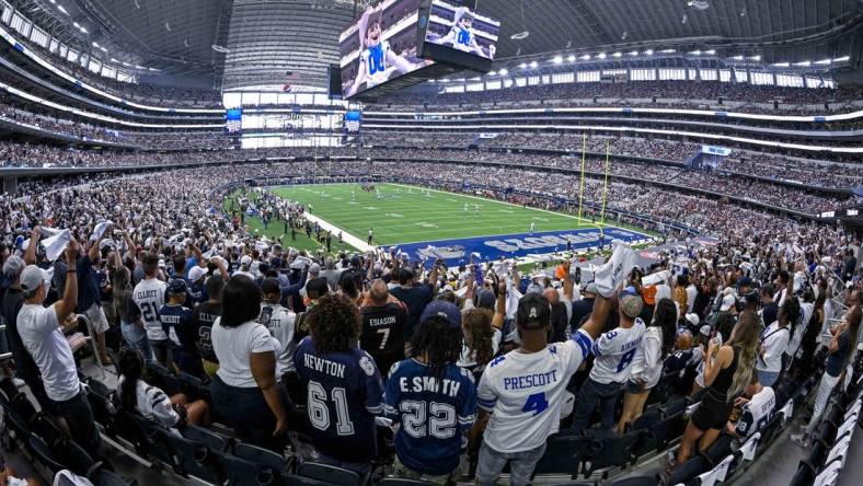 Sep 18, 2022; Arlington, Texas, USA; A general view of the fans and the stands and the stadium during the game between the Dallas Cowboys and the Cincinnati Bengals at AT&T Stadium. Mandatory Credit: Jerome Miron-USA TODAY Sports