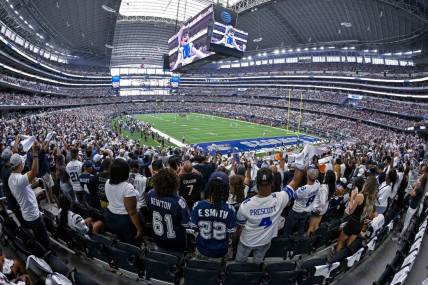 Sep 18, 2022; Arlington, Texas, USA; A general view of the fans and the stands and the stadium during the game between the Dallas Cowboys and the Cincinnati Bengals at AT&T Stadium. Mandatory Credit: Jerome Miron-USA TODAY Sports