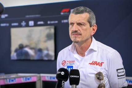 Oct 22, 2022; Austin, Texas, USA; Haas Formula One Team engineer Guenther Steiner is interviewed before practice for the U.S. Grand Prix at Circuit of the Americas. Mandatory Credit: Jerome Miron-USA TODAY Sports
