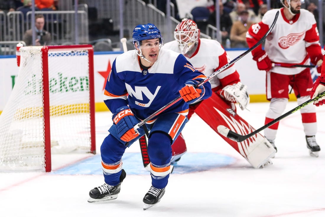 Mar 4, 2023; Elmont, New York, USA;  New York Islanders left wing Zach Parise (11) at UBS Arena. Mandatory Credit: Wendell Cruz-USA TODAY Sports