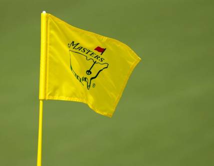 Apr 6, 2023; Augusta, Georgia, USA; A pin flag waves on the second green during the first round of The Masters golf tournament. Mandatory Credit: Rob Schumacher-USA TODAY Network