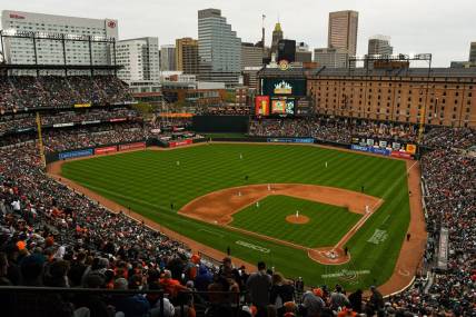 Apr 7, 2023; Baltimore, Maryland, USA; A general view of  Oriole Park at Camden Yards during  the game between the Baltimore Orioles and the New York Yankees . Mandatory Credit: Tommy Gilligan-USA TODAY Sports