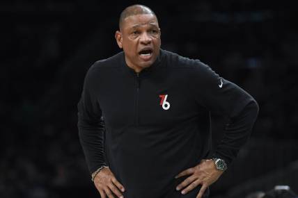 May 9, 2023; Boston, Massachusetts, USA; Philadelphia 76ers head coach Doc Rivers in the second half during game five of the 2023 NBA playoffs against the Boston Celtics at TD Garden. Mandatory Credit: Bob DeChiara-USA TODAY Sports