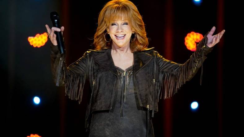 Reba McEntire performs during CMA Fest at Nissan Stadium on Friday, June 9, 2023, in Nashville, Tennessee.