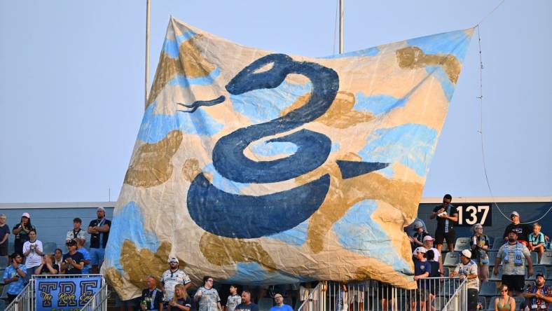 Jul 26, 2023; Chester, PA, USA; Philadelphia Union supporters display a banner before the game against Queretaro at Subaru Park. Mandatory Credit: Kyle Ross-USA TODAY Sports