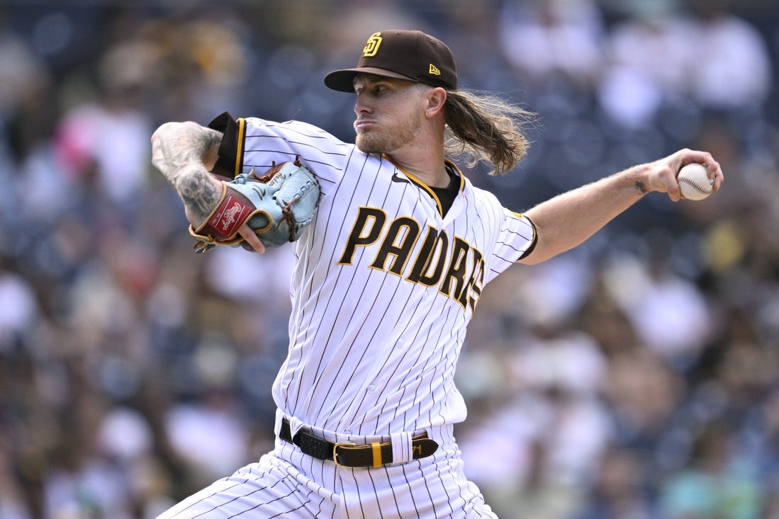 Sep 20, 2023; San Diego, California, USA; San Diego Padres relief pitcher Josh Hader (71) throws a pitch against the Colorado Rockies during the ninth inning at Petco Park. Mandatory Credit: Orlando Ramirez-USA TODAY Sports