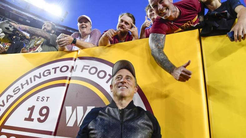 Oct 5, 2023; Landover, Maryland, USA; Washington Commanders owner Josh Harris with fans before the game against the Chicago Bears at FedExField. Mandatory Credit: Brad Mills-USA TODAY Sports