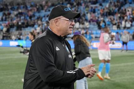 Oct 21, 2023; Charlotte, North Carolina, USA; Charlotte FC owner David Tepper reacts after their win against Inter Miami CF Bank of America Stadium. Mandatory Credit: Jim Dedmon-USA TODAY Sports