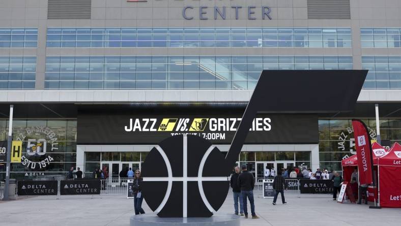 Nov 1, 2023; Salt Lake City, Utah, USA; A general view of the Delta Center prior to the game between the Utah Jazz and the Memphis Grizzlies. Mandatory Credit: Rob Gray-USA TODAY Sports