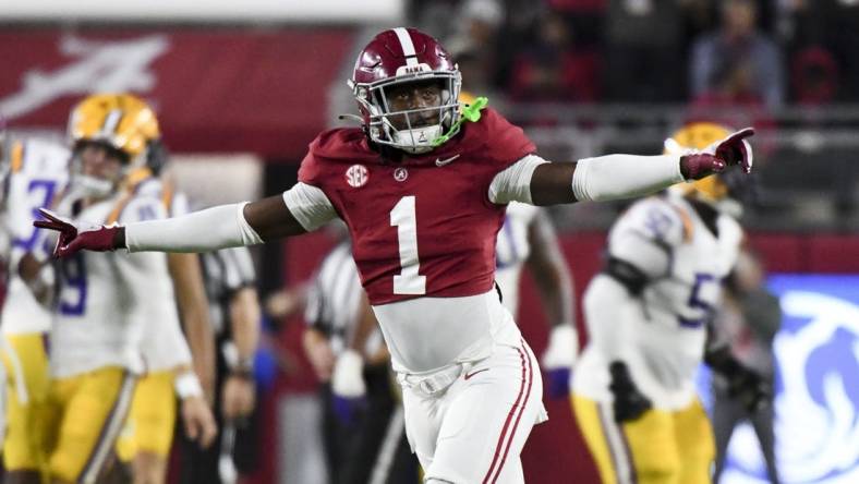 Crimson Tide defensive back Kool-Aid McKinstry (1) is entering the 2024 NFL Draft. Mandatory Credit: Gary Cosby Jr.-USA TODAY Sports