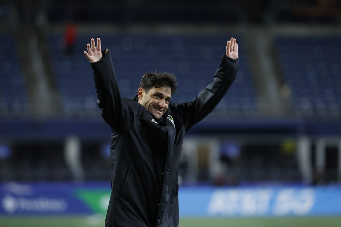 Nov 26, 2023; Seattle, Washington, USA; Seattle Sounders midfielder Nicolas Lodeiro (10) waves to the crowd after a MLS Cup Western Conference Semifinal match against Los Angeles FC at Lumen Field. Mandatory Credit: Joe Nicholson-USA TODAY Sports