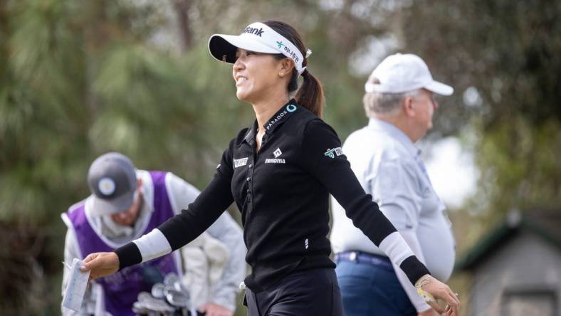 Lydia Ko walks to the tee on the first hole at the Grant Thornton Invitational at Tiburon Golf Club in Naples on Friday, Dec. 8, 2023.