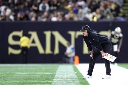 Saints head coach Dennis Allen looks on during the second half against the New York Giants at Caesars Superdome. Mandatory Credit: Stephen Lew-USA TODAY Sports