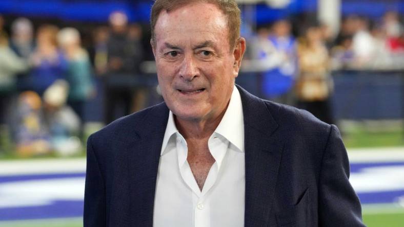 Dec 21, 2023; Inglewood, California, USA; Thursday Night Football Amazon Prime play-by-play announcer Al Michaels during the game between the Los Angeles Rams and the New Orleans Saints at SoFi Stadium. Mandatory Credit: Kirby Lee-USA TODAY Sports