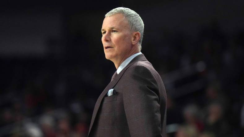 Jan 3, 2024; Los Angeles, California, USA; Southern California Trojans head coach Andy Enfield  reacts against the California Golden Bears in the first half  at Galen Center. Mandatory Credit: Kirby Lee-USA TODAY Sports