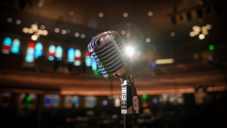 The famous Ryman Auditorium microphone where so many artists have sang over the decades.