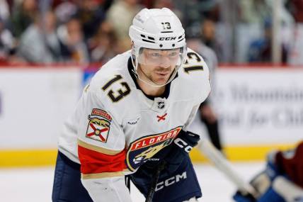 Jan 6, 2024; Denver, Colorado, USA; Florida Panthers center Sam Reinhart (13) in the third period against the Colorado Avalanche at Ball Arena. Mandatory Credit: Isaiah J. Downing-USA TODAY Sports