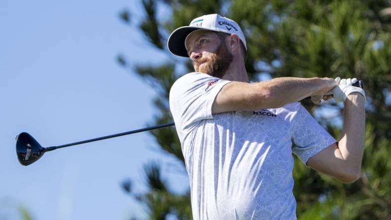 January 7, 2024; Maui, Hawaii, USA; Chris Kirk hits his tee shot on the third hole during the final round of The Sentry golf tournament at Kapalua Golf - The Plantation Course. Mandatory Credit: Kyle Terada-USA TODAY Sports