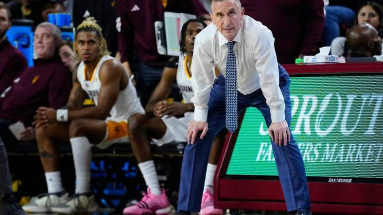 ASU head coach Bobby Hurley watches his team take on Colorado during a game at Desert Financial Arena in Phoenix on Jan. 6.