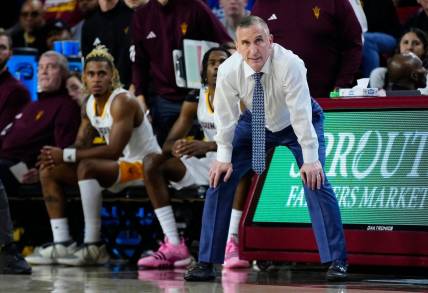 ASU head coach Bobby Hurley watches his team take on Colorado during a game at Desert Financial Arena in Phoenix on Jan. 6.