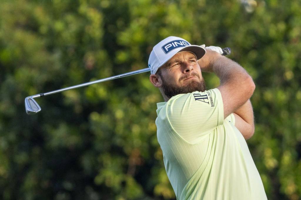 January 11, 2024; Honolulu, Hawaii, USA; Tyrrell Hatton hits his tee shot on the 11th hole during the first round of the Sony Open in Hawaii golf tournament at Waialae Country Club. Mandatory Credit: Kyle Terada-USA TODAY Sports