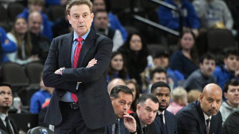 Jan 13, 2024; Omaha, Nebraska, USA;  St. John's Red Storm head coach Rick Pitino watches action against the Creighton Bluejays in the first half at CHI Health Center Omaha. Mandatory Credit: Steven Branscombe-USA TODAY Sports