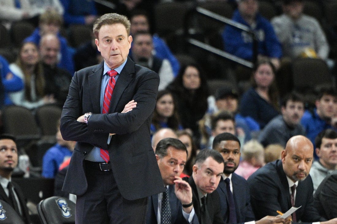 Jan 13, 2024; Omaha, Nebraska, USA;  St. John's Red Storm head coach Rick Pitino watches action against the Creighton Bluejays in the first half at CHI Health Center Omaha. Mandatory Credit: Steven Branscombe-USA TODAY Sports