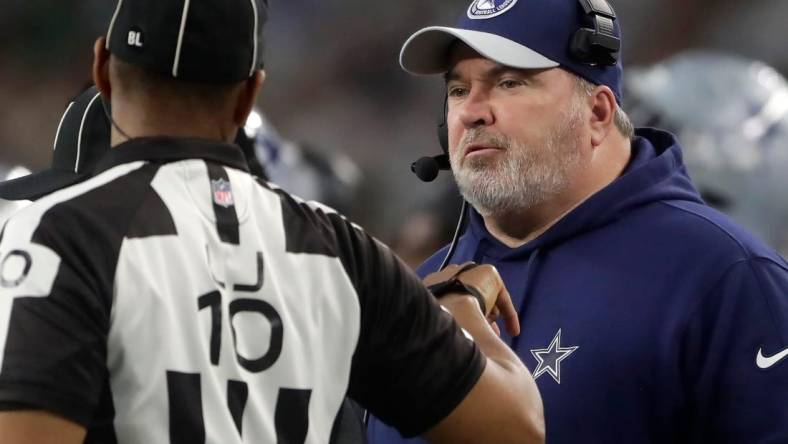 Dallas Cowboys Mike McCarthy against the Green Bay Packers during the second quarter of their wild card playoff game Sunday, January 14, 2024 at AT&T Stadium in Arlington, Texas.