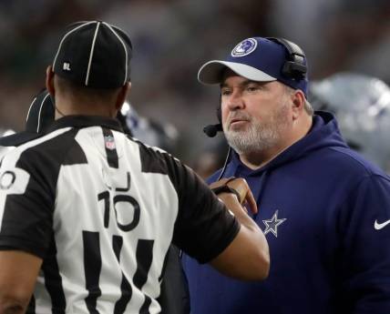 Dallas Cowboys Mike McCarthy against the Green Bay Packers during the second quarter of their wild card playoff game Sunday, January 14, 2024 at AT&T Stadium in Arlington, Texas.
