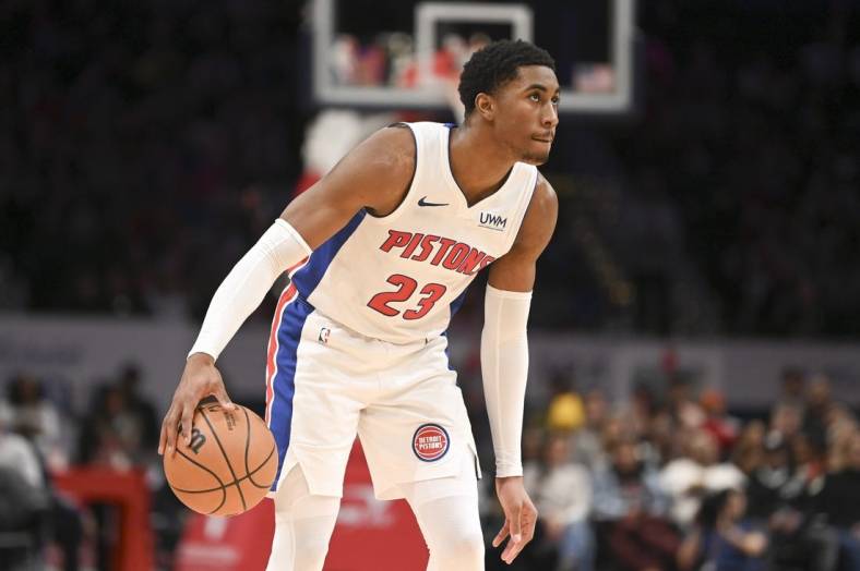 Jan 15, 2024; Washington, District of Columbia, USA;  Detroit Pistons guard Jaden Ivey (23) during the game on Martin Luther King Jr. Day against the Washington Wizards at Capital One Arena. Mandatory Credit: Tommy Gilligan-USA TODAY Sports
