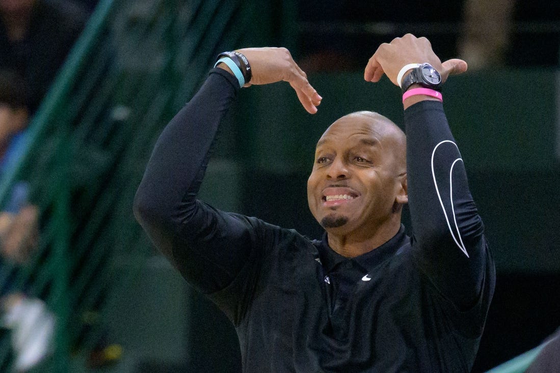 Jan 21, 2024; New Orleans, Louisiana, USA; Memphis Tigers head coach Penny Hardaway reacts during the first half against the Tulane Green Wave at Avron B. Fogelman Arena in Devlin Fieldhouse. Mandatory Credit: Matthew Hinton-USA TODAY Sports