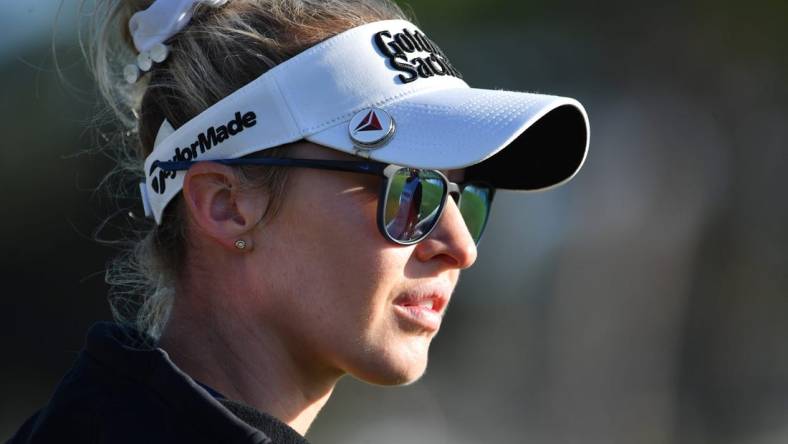 Nelly Korda, from Bradenton, Florida, is the leader after the first round with a six-under par, Thursday, Jan. 25, 2024 at the LPGA Drive On Championship at the Bradenton Country Club in Bradenton, Florida.