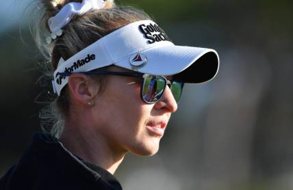 Nelly Korda, from Bradenton, Florida, is the leader after the first round with a six-under par, Thursday, Jan. 25, 2024 at the LPGA Drive On Championship at the Bradenton Country Club in Bradenton, Florida.
