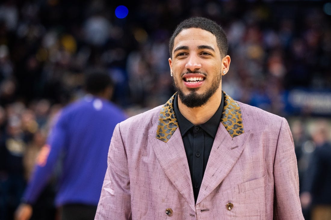 Jan 26, 2024; Indianapolis, Indiana, USA; Indiana Pacers guard Tyrese Haliburton (0) celebrates after the game against the Phoenix Suns at Gainbridge Fieldhouse. Mandatory Credit: Trevor Ruszkowski-USA TODAY Sports