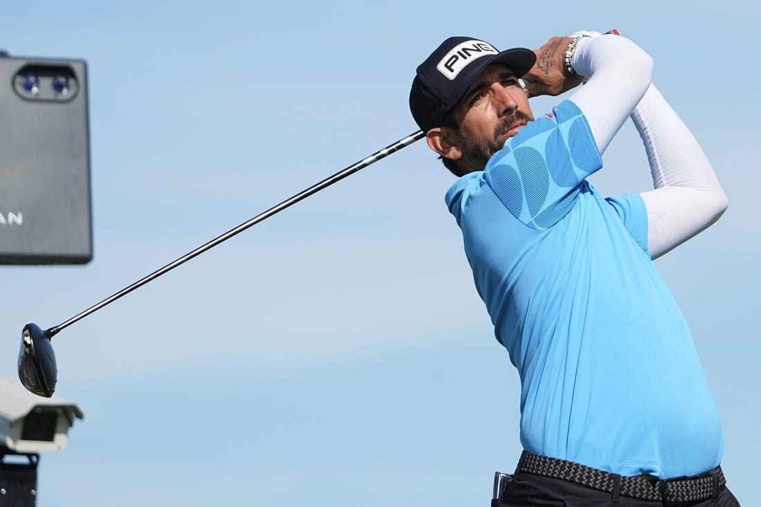 Jan 27, 2024; San Diego, California, USA; Matthieu Pavon hits his tee shot on the second hole during the final round of the Farmers Insurance Open golf tournament at Torrey Pines Municipal Golf Course - South Course. Mandatory Credit: Ray Acevedo-USA TODAY Sports