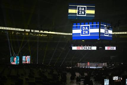 Dec 19, 2020; San Antonio, TX, USA; A general view before the WBA, WBC and Ring Magazine super middleweight championship bout between Canelo Alvarez and Callum Smith at the Alamodome.  Mandatory Credit: Al Powers/Handout Photo via USA TODAY Sports