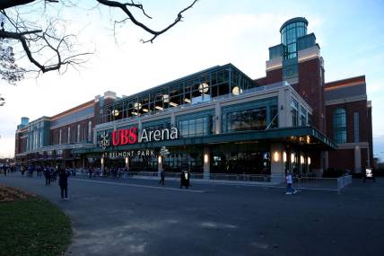 Nov 20, 2021; Elmont, New York, USA; General view of the exterior of the arena before the New York Islanders play the Calgary Flames in the first ever hockey game at UBS Arena. Mandatory Credit: Brad Penner-USA TODAY Sports