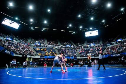 General view of a wrestling match in Cedar Rapids, Iowa.