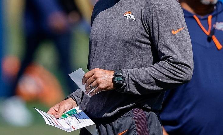 Aug 5, 2022; Englewood, CO, USA; Denver Broncos passing game coordinator/quarterbacks coach Klint Kubiak during training camp at the UCHealth Training Center. Mandatory Credit: Isaiah J. Downing-USA TODAY Sports