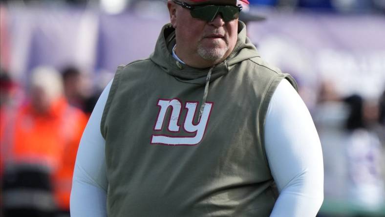 Giants defensive coordinator Don "Wink" Martindale during warm ups prior to the Houston Texans at the New York Giants in a game played at MetLife Stadium in East Rutherford, NJ on November 13, 2022.

The Houston Texans Face The New York Giants In A Game Played At Metlife Stadium In East Rutherford Nj On November 13 2022