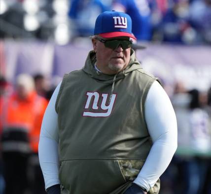 Giants defensive coordinator Don "Wink" Martindale during warm ups prior to the Houston Texans at the New York Giants in a game played at MetLife Stadium in East Rutherford, NJ on November 13, 2022.

The Houston Texans Face The New York Giants In A Game Played At Metlife Stadium In East Rutherford Nj On November 13 2022