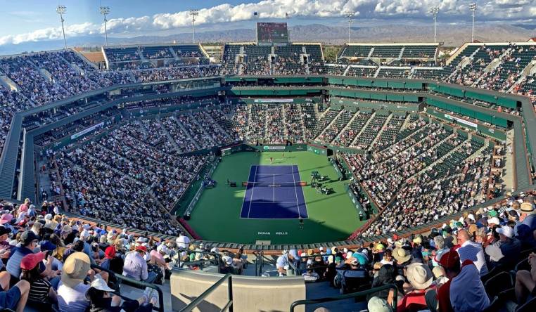 Mar 16, 2023; Indian Wells, CA, USA;   General view of stadium court during the quarterfinal match between Jannik Sinner (ITA) and Taylor Fritz (USA) in the BNP Paribas Open at the Indian Wells Tennis Garden. Mandatory Credit: Jayne Kamin-Oncea-USA TODAY Sports