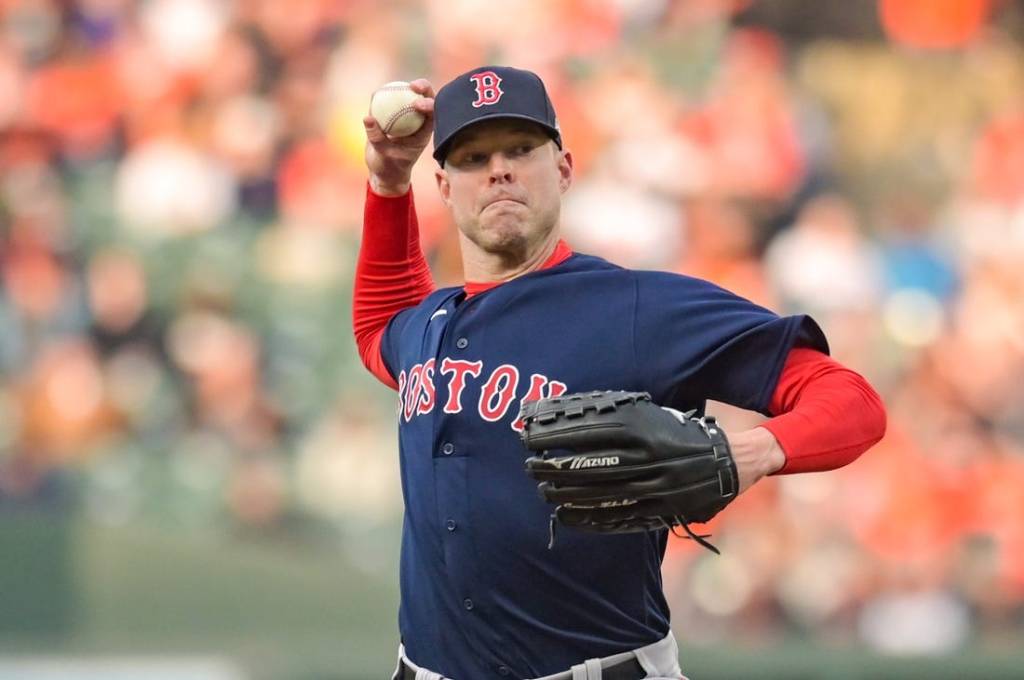 Apr 25, 2023; Baltimore, Maryland, USA; Boston Red Sox starting pitcher Corey Kluber (28). Mandatory Credit: Tommy Gilligan-USA TODAY Sports