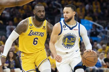 Golden State Warriors' Stephen Curry against LeBron James