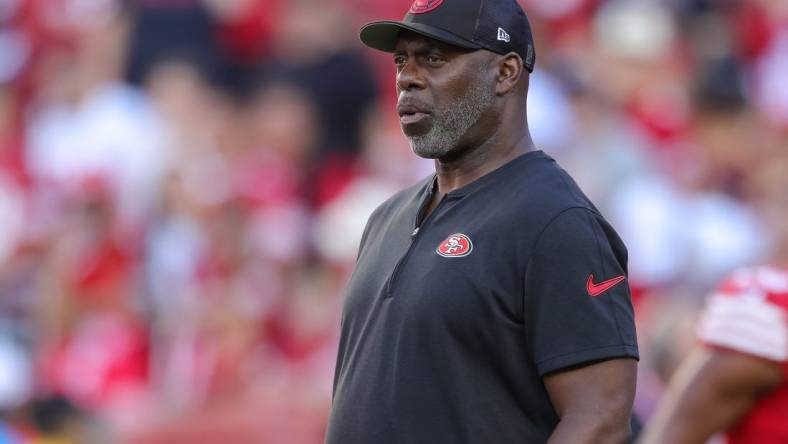 Aug 25, 2023; Santa Clara, California, USA; San Francisco 49ers assistant head coach Anthony Lynn before the game against the Los Angeles Chargers at Levi's Stadium. Mandatory Credit: Sergio Estrada-USA TODAY Sports