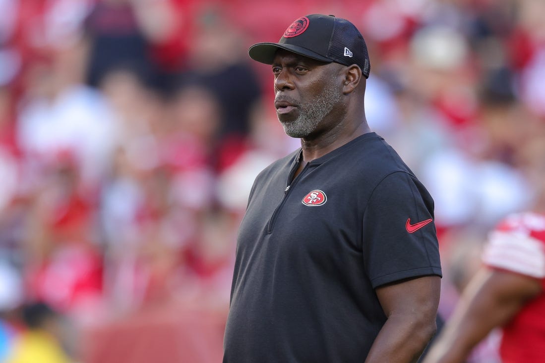 Aug 25, 2023; Santa Clara, California, USA; San Francisco 49ers assistant head coach Anthony Lynn before the game against the Los Angeles Chargers at Levi's Stadium. Mandatory Credit: Sergio Estrada-USA TODAY Sports