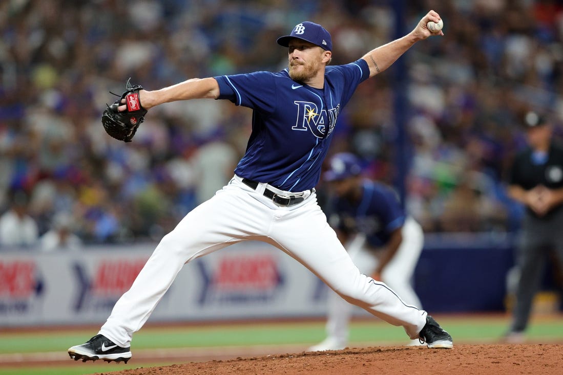 Sep 9, 2023; St. Petersburg, Florida, USA;  Tampa Bay Rays relief pitcher Jake Diekman (30) throws a pitch against the Seattle Mariners in the sixth inning at Tropicana Field. Mandatory Credit: Nathan Ray Seebeck-USA TODAY Sports