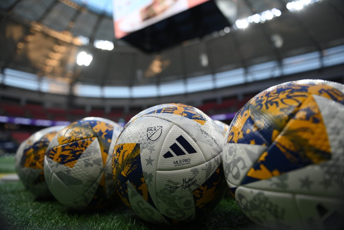 Sep 30, 2023; Vancouver, British Columbia, CAN;  General view of official MLS soccer balls prior to the game as the Vancouver Whitecaps FC host the D.C. United at BC Place. Mandatory Credit: Anne-Marie Sorvin-USA TODAY Sports