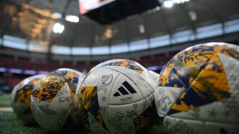 Sep 30, 2023; Vancouver, British Columbia, CAN;  General view of official MLS soccer balls prior to the game as the Vancouver Whitecaps FC host the D.C. United at BC Place. Mandatory Credit: Anne-Marie Sorvin-USA TODAY Sports