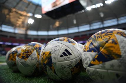 Sep 30, 2023; Vancouver, British Columbia, CAN;  General view of official MLS soccer balls prior to the game as the Vancouver Whitecaps FC host the D.C. United at BC Place. Mandatory Credit: Anne-Marie Sorvin-USA TODAY Sports